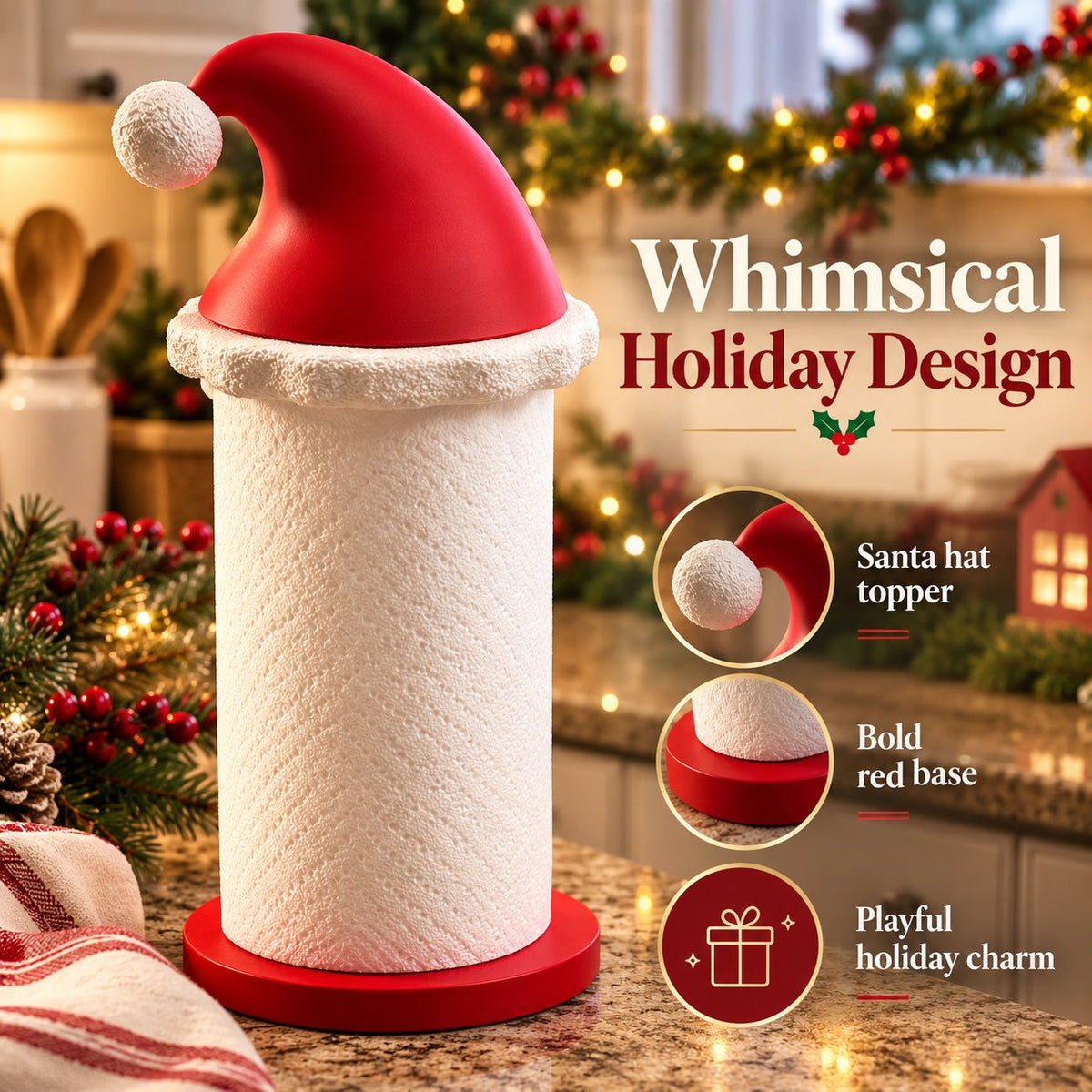🎅 Santa Hat Paper Towel Holder – Cute Christmas Kitchen Decor 🎄