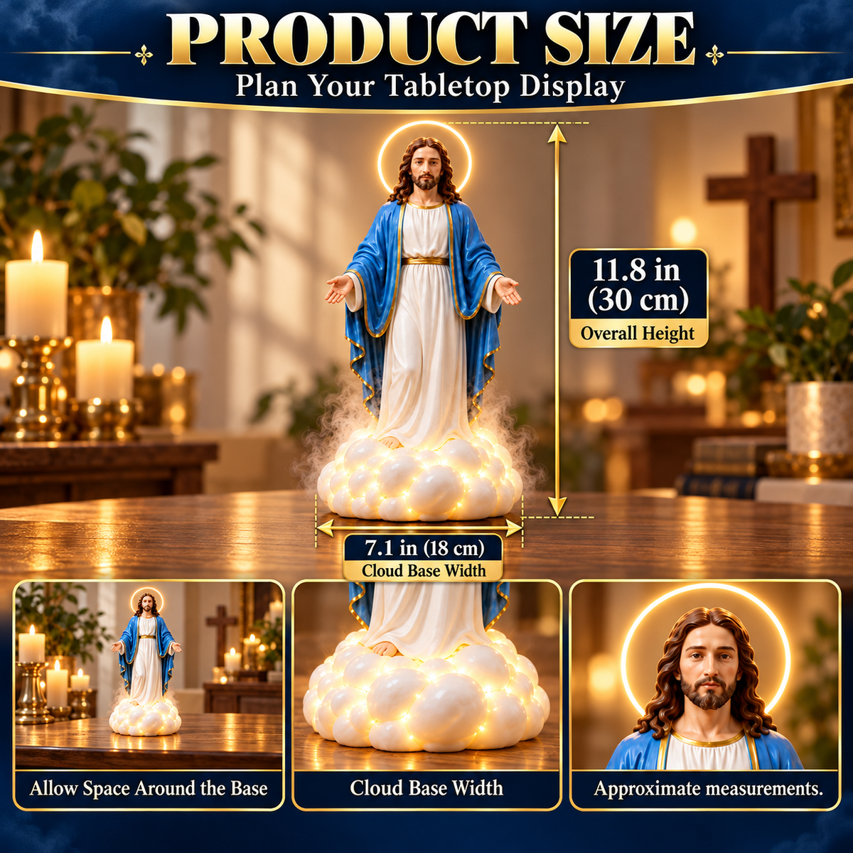 ✝️ Holy Mist Jesus Humidifier – Light-Up Christian Statue with Halo & Cloud Mis