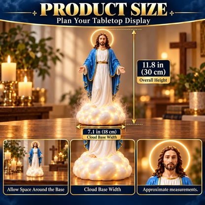 ✝️ Holy Mist Jesus Humidifier – Light-Up Christian Statue with Halo & Cloud Mis