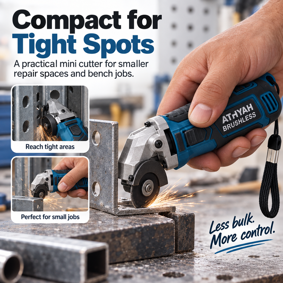 🔧 Mini Cordless Metal Cutting Tool – Compact Brushless Angle Grinder for DIY Repairs