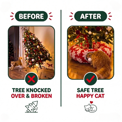 🐱 3-in-1 Christmas Cat Tunnel Bed & Tree Skirt – Cozy Donut Hideaway with Zipper