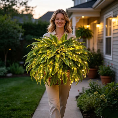 🌿 Glowing Boston Fern with Lights – Zero Water, Zero Mess, 100% Cozy
