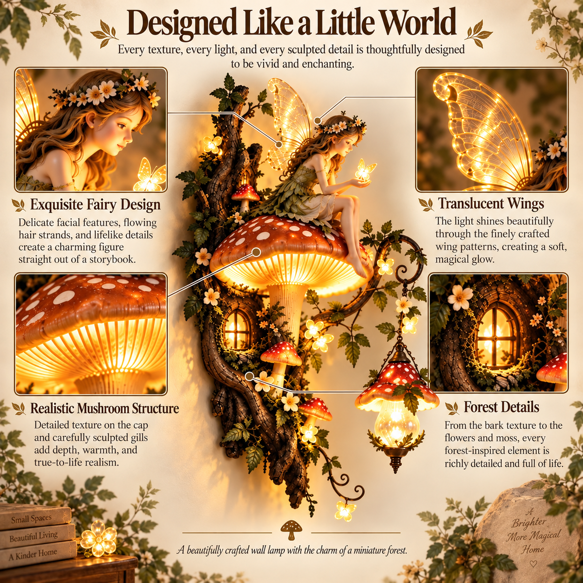 🧚 Enchanted Fairy Mushroom Wall Light – Magical 3D Forest Décor