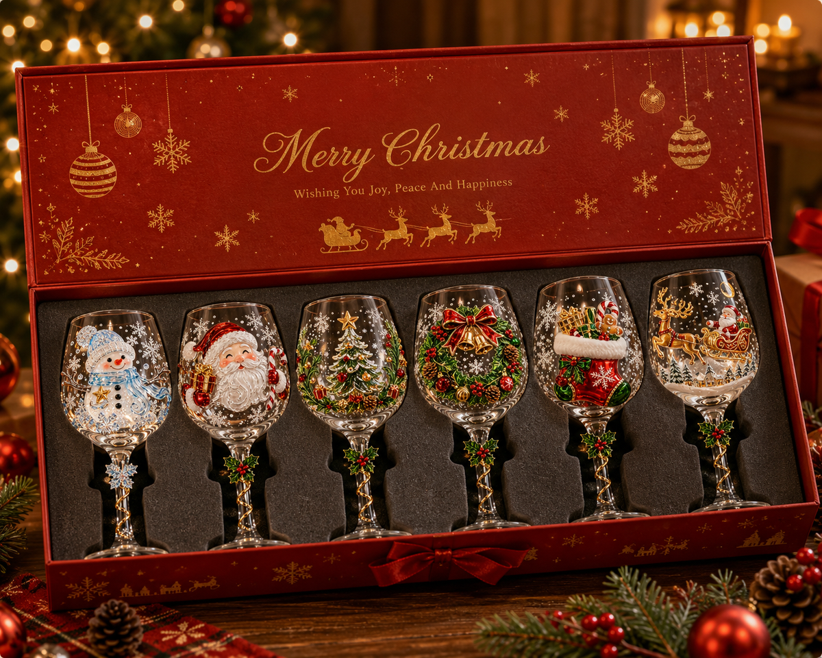 ✨🎄 Christmas 3D Wine Glass Gift Box Set – Festive Holiday Glassware Collection ✨