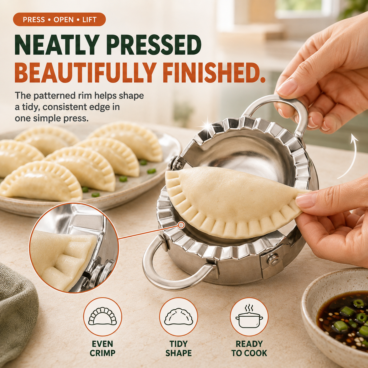🥟 Steel DumStainless pling Maker & Dough Cutter Set – Roll, Fill, Press & Seal with Ease