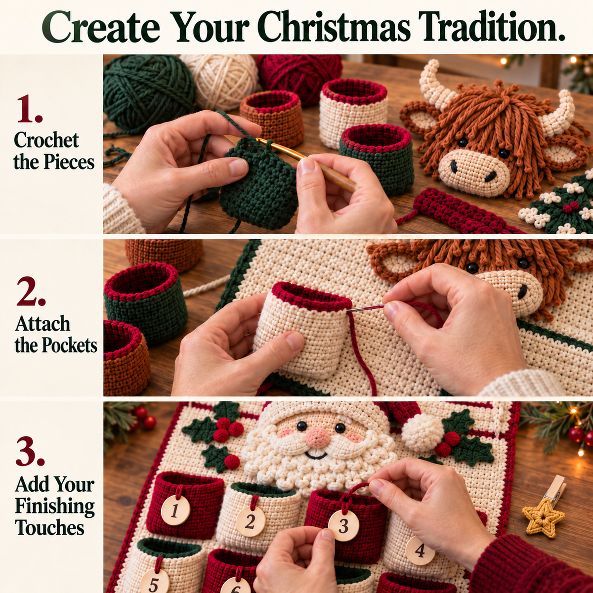 🧶 DIY Crochet Christmas Advent Calendar Kit | 24-Pocket Countdown