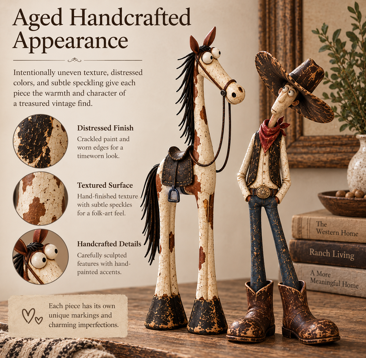 🤠🐴Whimsical Western Cowboy & Horse Figurine — Funny Wild West Decor