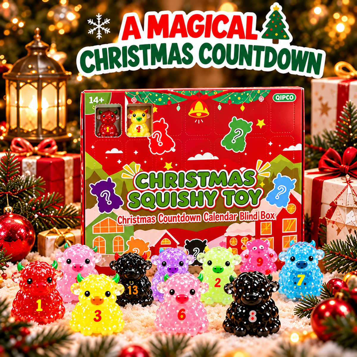 🐮 31-Day Highland Cow Christmas Countdown Calendar – Slow-Rise Squishy Toys