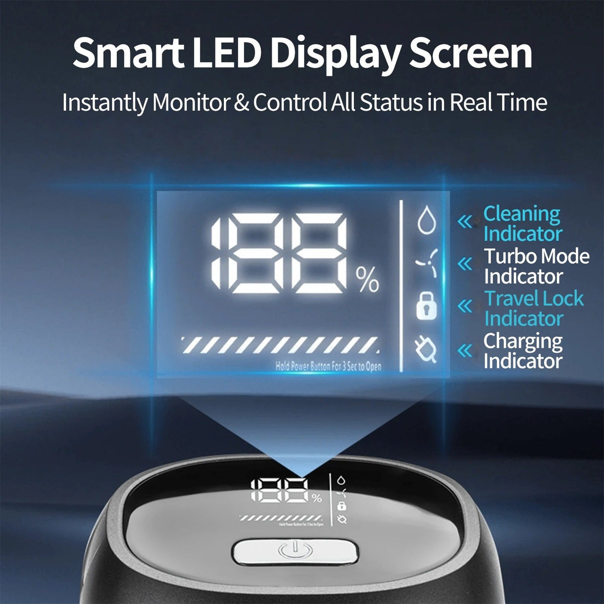 Smart LED battery and status display on electric head shaver