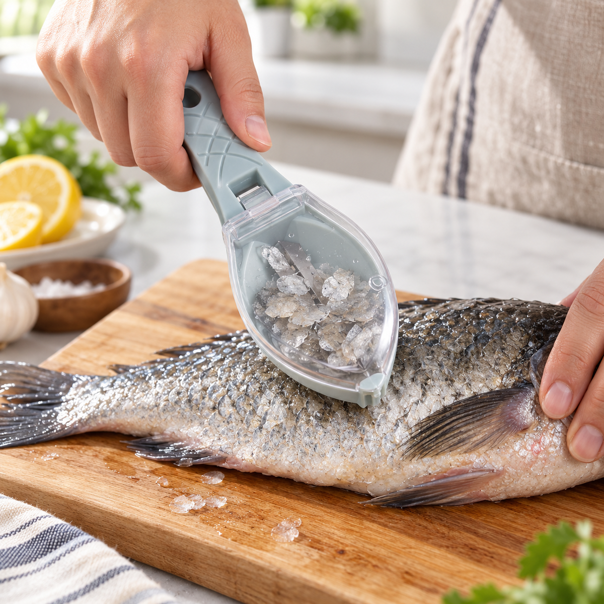 🐟 Mess-Free Fish Scaler with Lid – Catch Scales While You Scrape