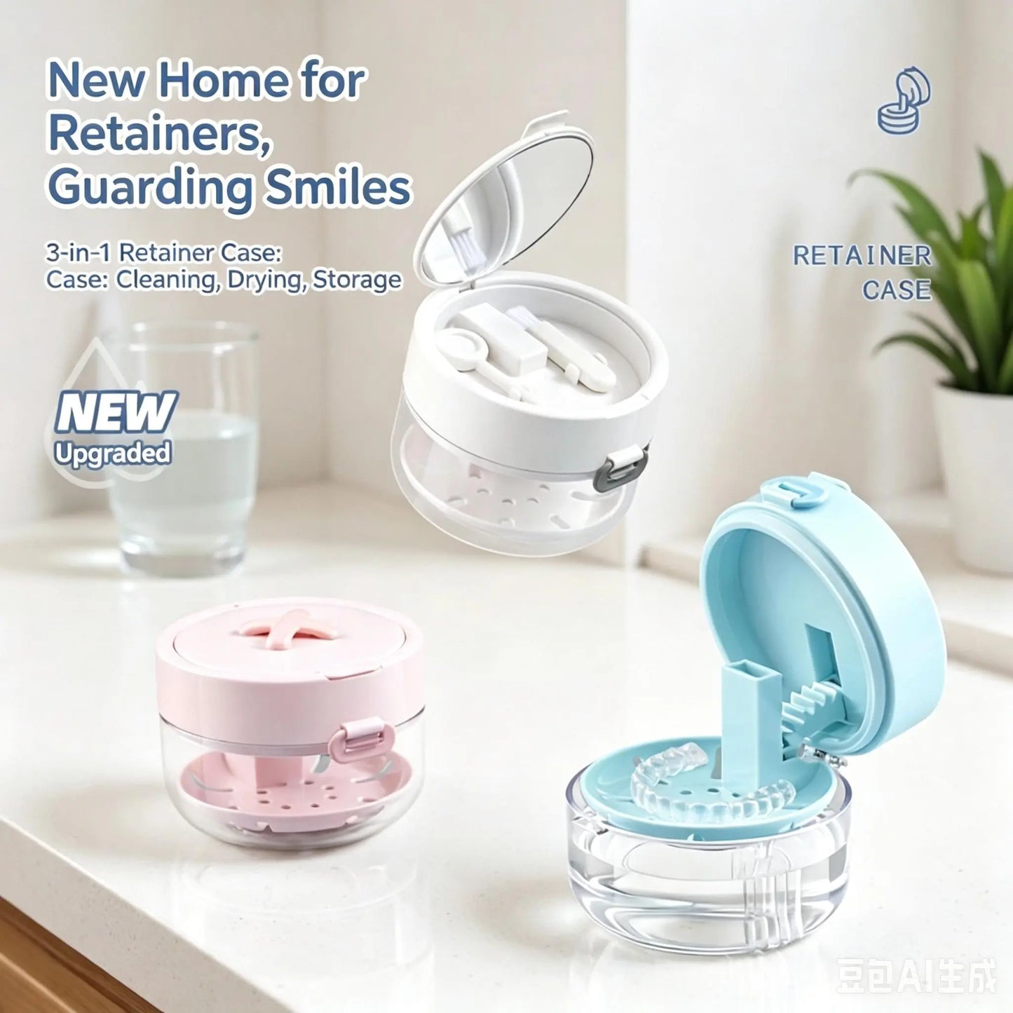 Travel Retainer Cleaner Case with Mirror & Drain Tray