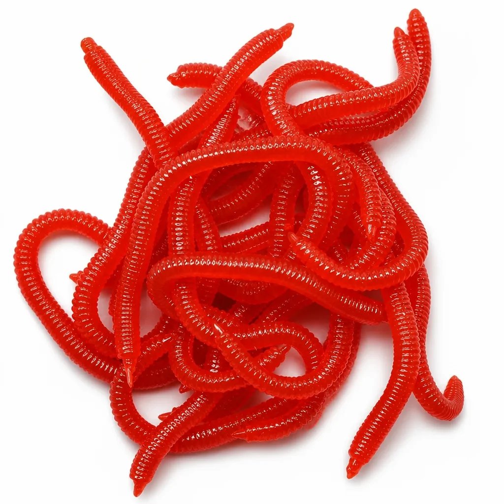 🎣Simulation Earthworm Soft Fishing Lures Shrimp Scented Artificial Worm Baits for Freshwater and Saltwater Pack of 50 or 100