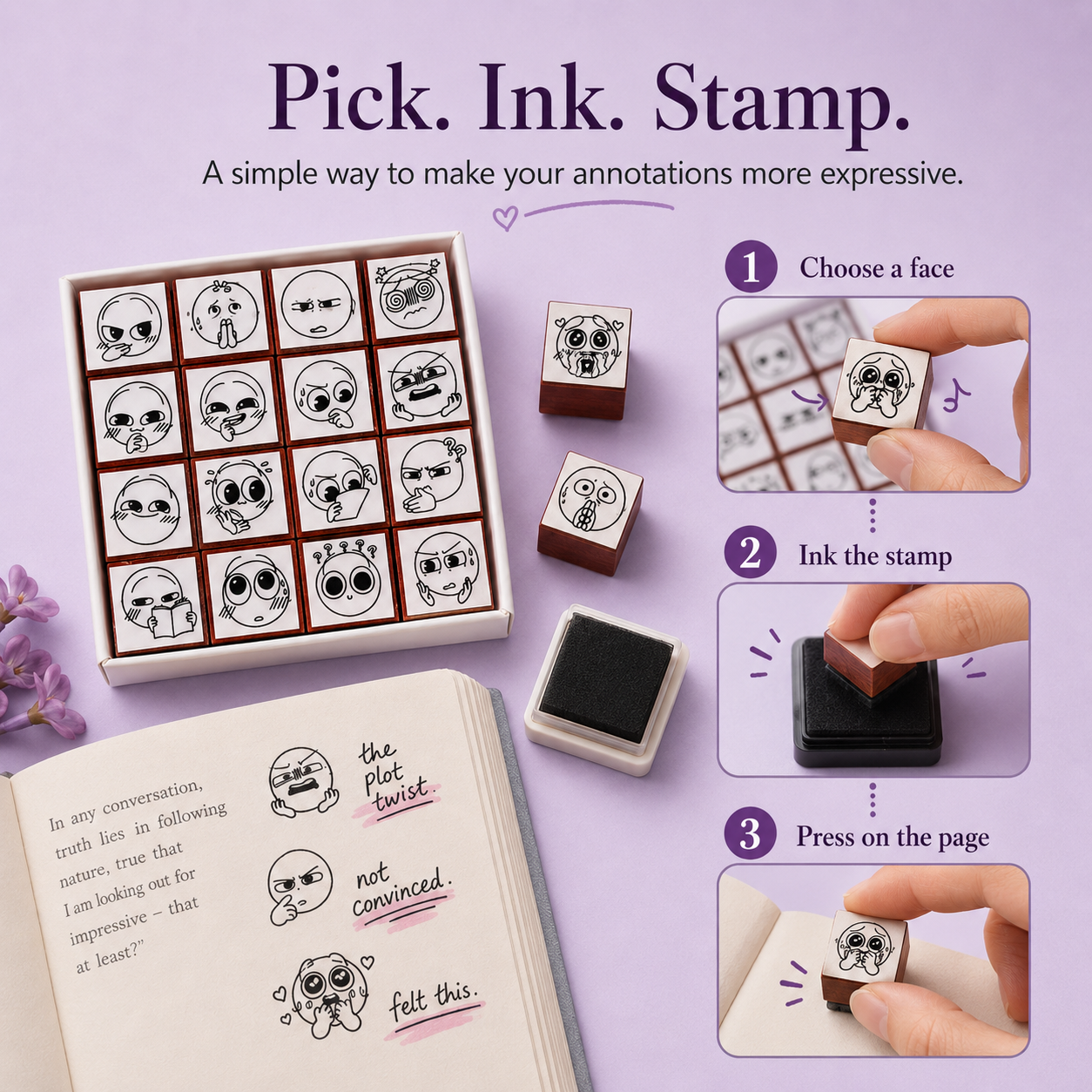 Pick ink and stamp book annotation instructions