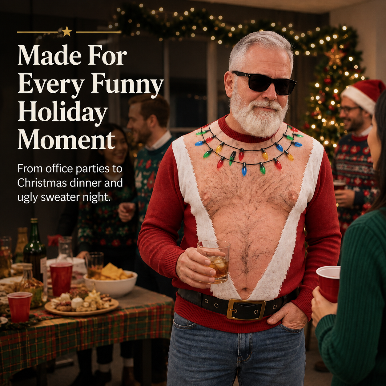🎅Funny Santa Printed Sweater | Bare-Chest Illusion Christmas Top