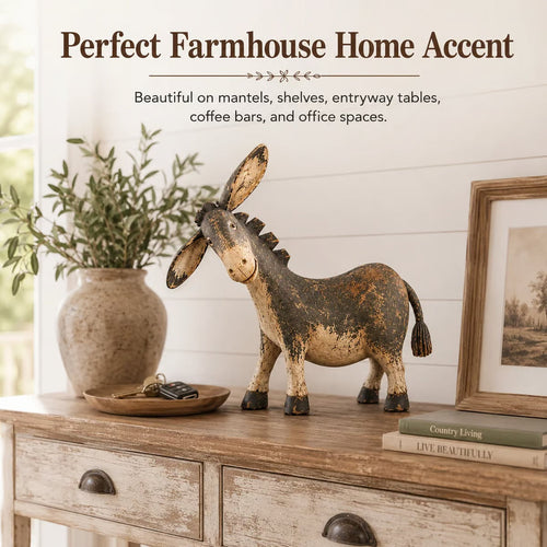 Rustic Donkey Figurine – Whimsical Farmhouse Shelf Decor 🐴