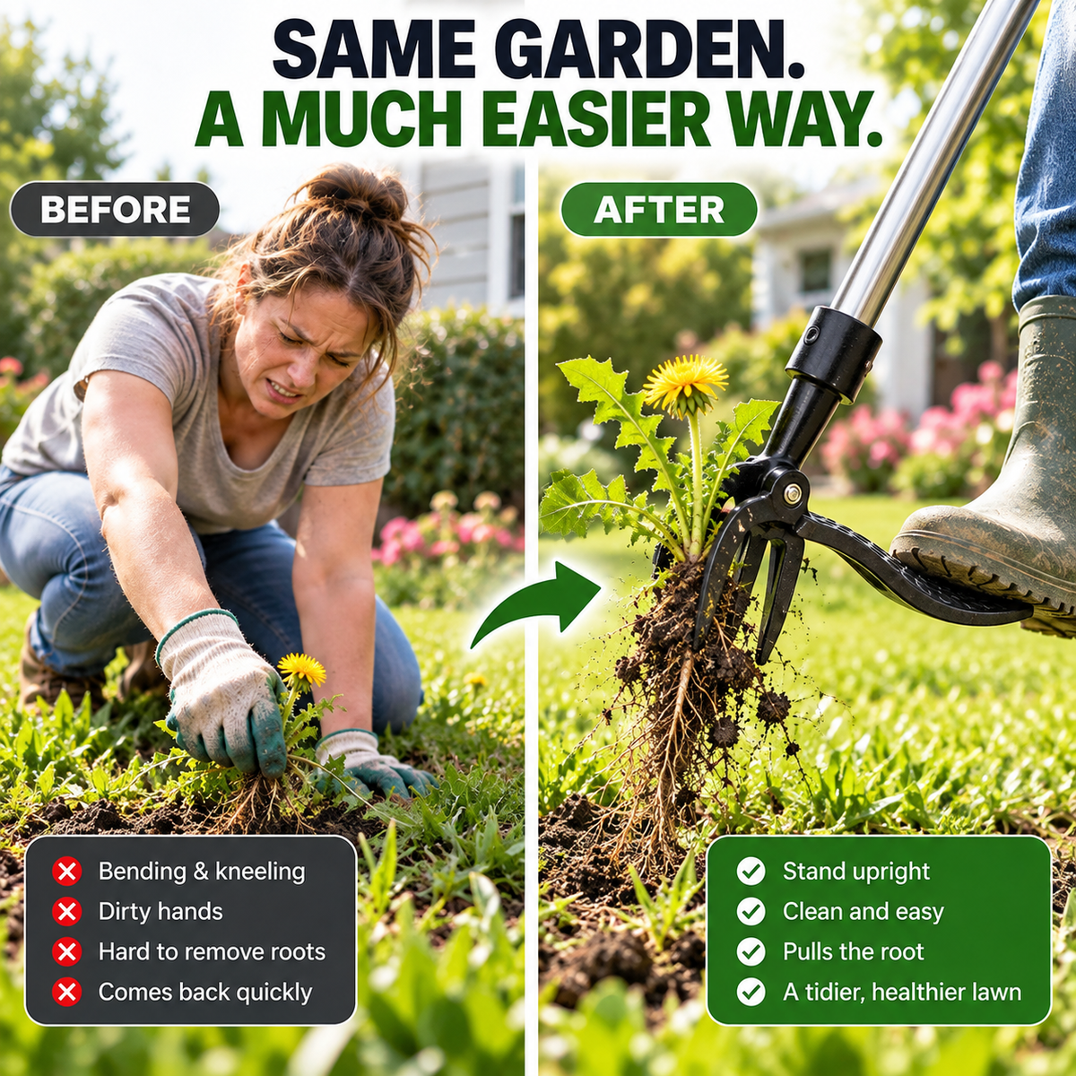 Stand-Up Weed Puller – Remove Weeds by the Root Without Bending