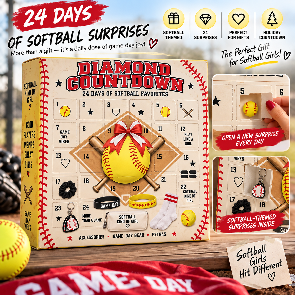🥎 2026 Softball Girls Advent Calendar – 24 Days of Game-Day Surprises
