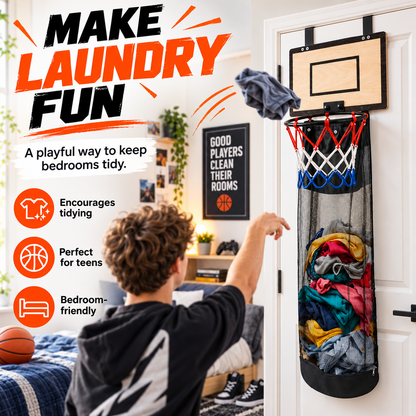 🏀Over-the-Door BasketballLaundry Hamper - Fun Space-Saving Clothes Basket