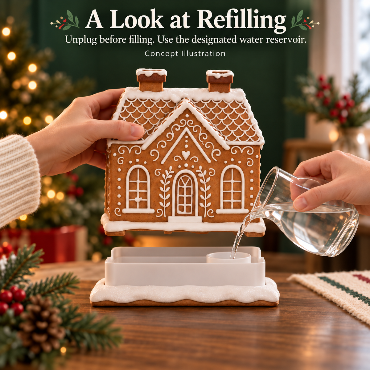 Gingerbread House Diffuser – Chimney Mist & Warm Window Glow for a Cozy Christmas