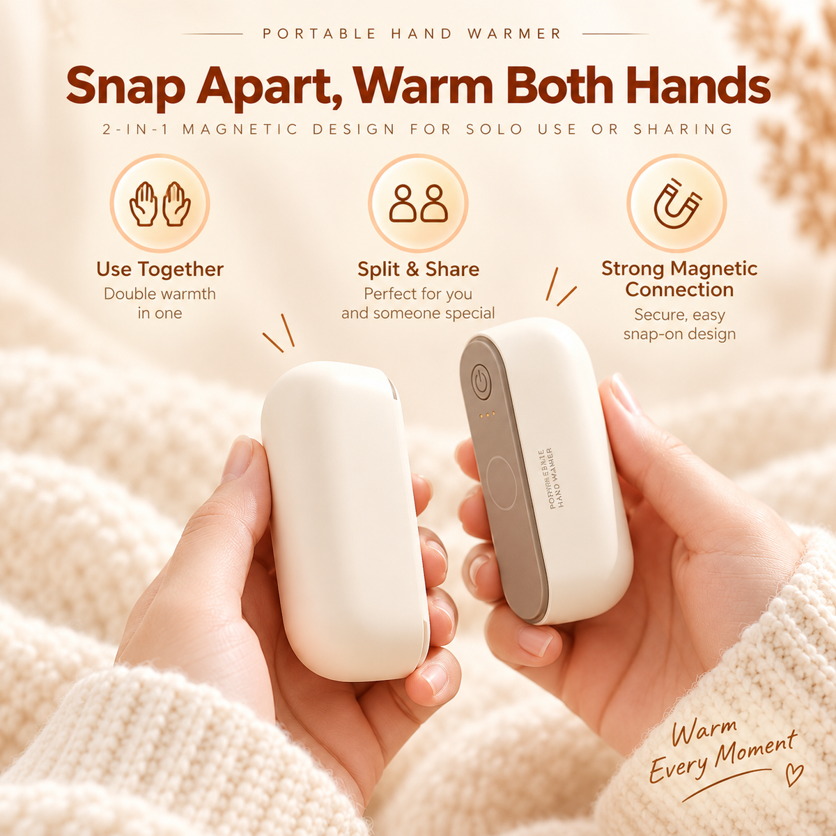 🔥 2-in-1 Magnetic Rechargeable Hand Warmers – Dual Pocket Warmer Set