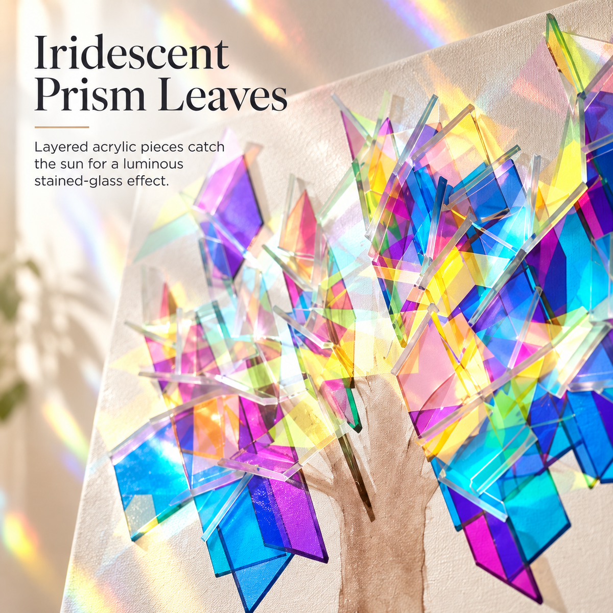 🌈 Prismatic Rainbow Tree Sun-Catcher Wall Art – Light-Responsive Iridescent Home Decor