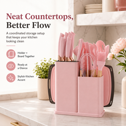 🔪✨ 19-Piece Kitchen Knife & Utensil Set – Cook, Prep & Organize in Style
