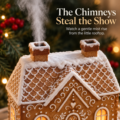 Gingerbread House Diffuser – Chimney Mist & Warm Window Glow for a Cozy Christmas