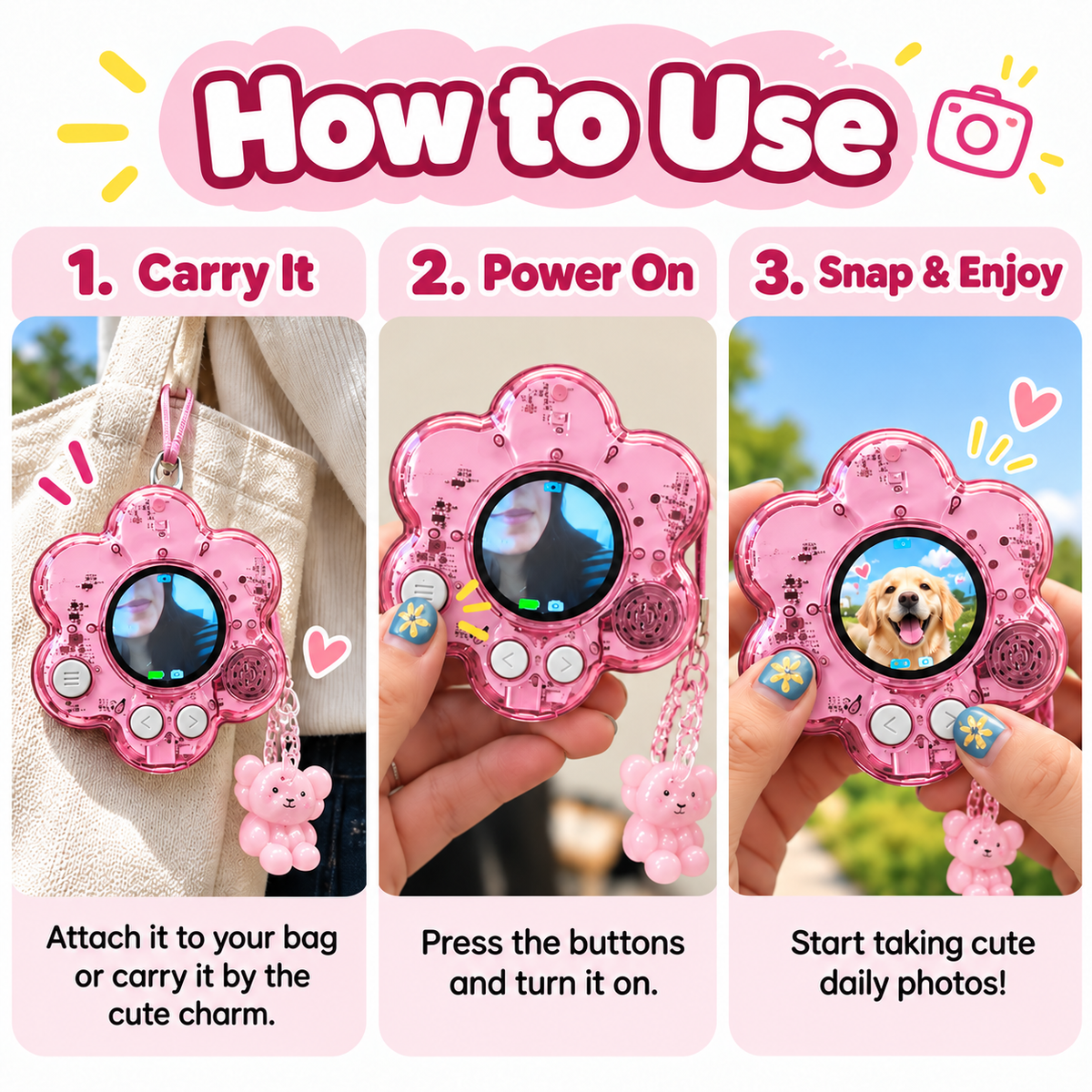 🌸 BloomSnap™ Mini Flower Digital Camera – Cute Portable Camera & Bag Charm