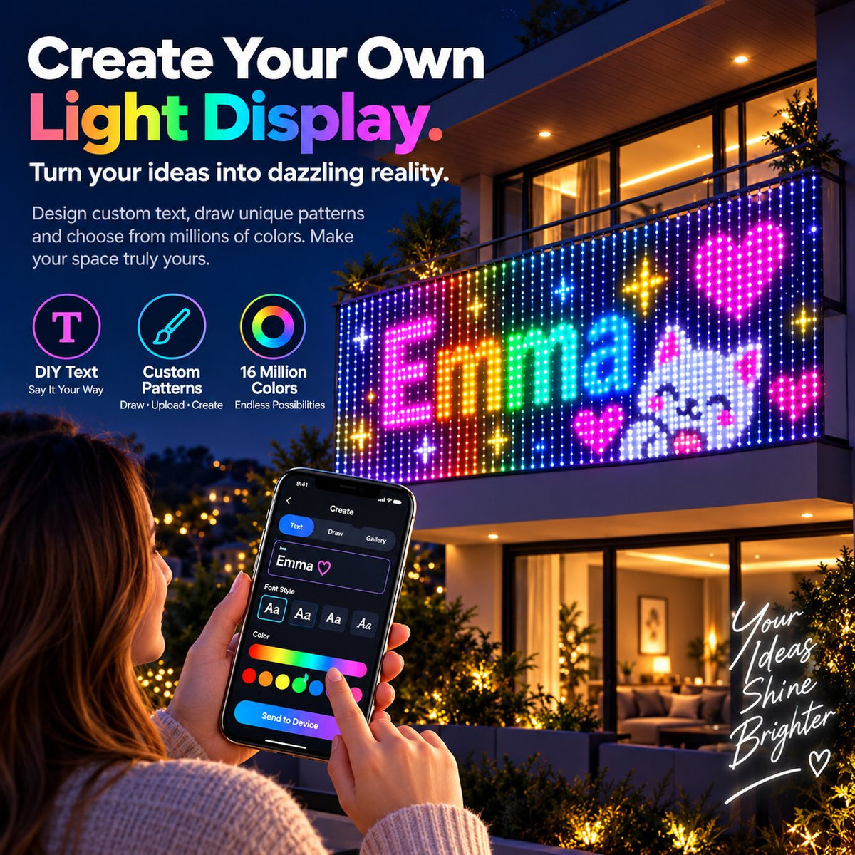 🌈📱Turn Your Balcony Into A Giant LED Light Show! 🎄 Smart Animated Mesh Screen 🎆