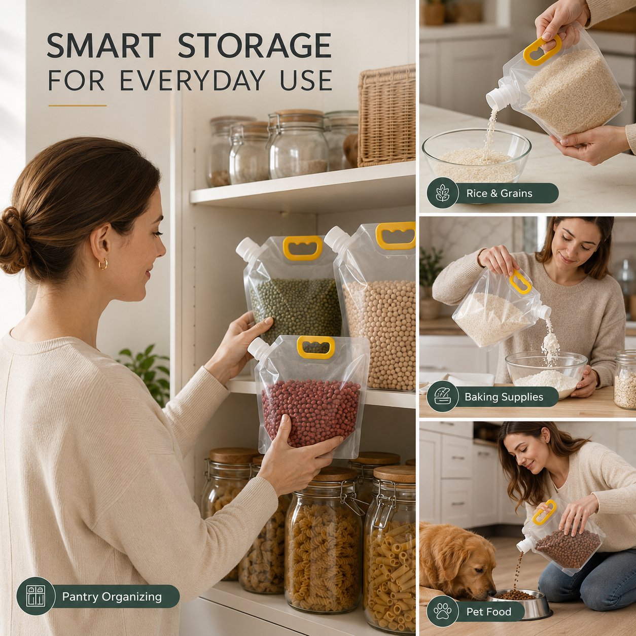 🌾 Reusable Airtight Grain Storage Bag – Seal, Carry & Pour With Ease