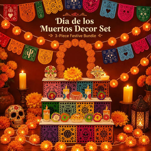 💀3-Tier Mexican Day of the Dead Wooden Altar Display Set🏵️
