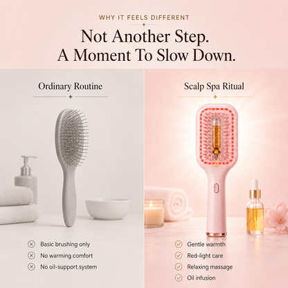 🌙 5-Minute Scalp Spa Brush | Red Light, Warm Massage & Oil Infusion