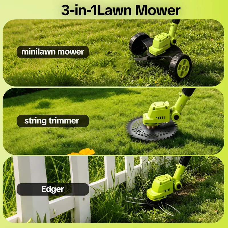 2026 Hot Sale 21V Cordless 3-in-1 Grass Trimmer, Edger & Mini Mower