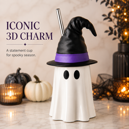 👻Halloween Ghost Witch Hat Tumbler Straw Cup
