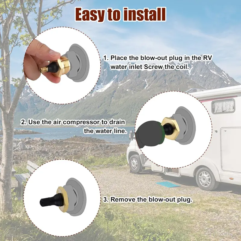 2-Pcs Brass RV Blow Out Plugs with Drain Valve