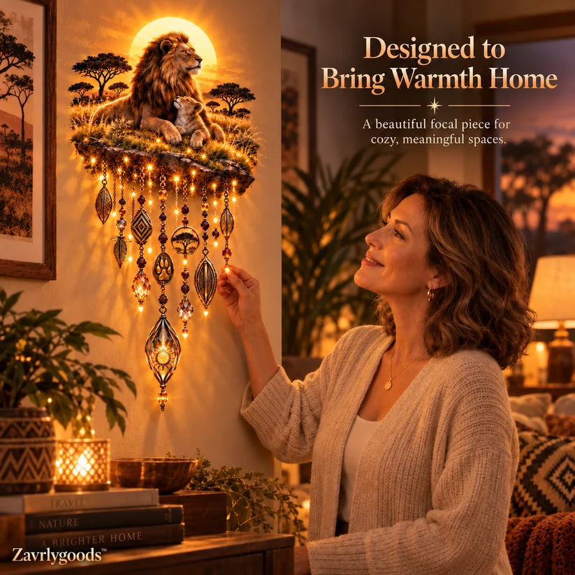 🦁 Lion & Cub Warm Glow Wall Décor – Savannah-Inspired Family Accent