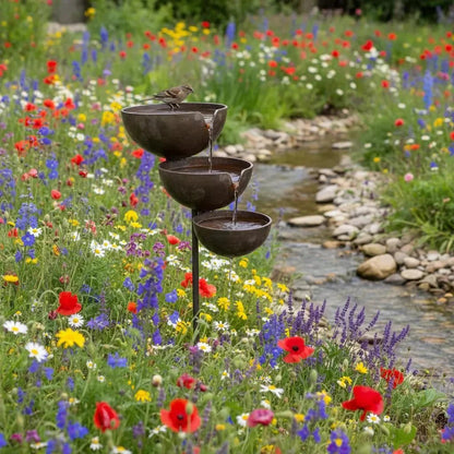🔥Bring Life Back To Your Garden – Peaceful Cascading Rain Catcher Bird Bath For Welcoming Garden Wildlife🌿🐦