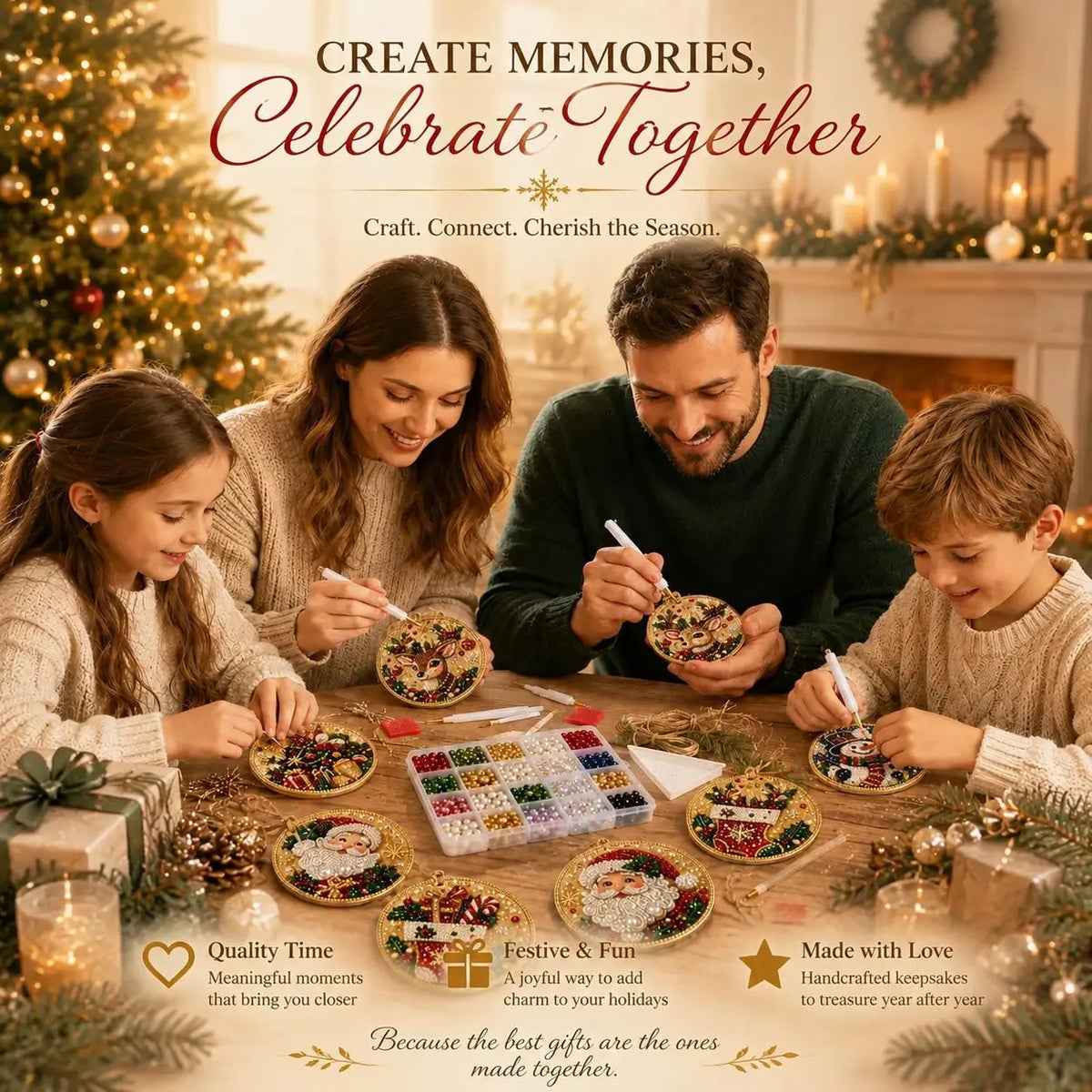 🎄✨6Pcs/12Pcs Christmas DIY Diamond Painting Ornaments Kit, Xmas Tree Hanging Pendant🎄
