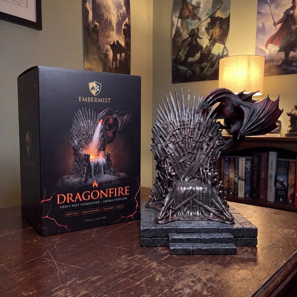 🐉 Dragon’s Breath Mist Diffuser – LED Fantasy Throne Decoration