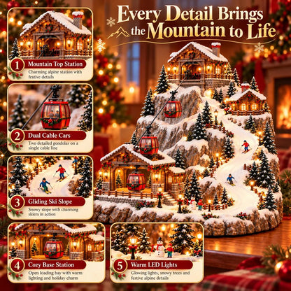 Animated Christmas Mountain Cable Car & Ski Village Scene ✨✨
