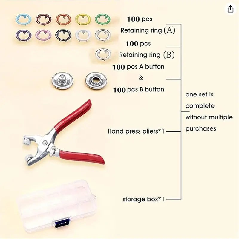 100PCS Snap Fastener Kit with Pliers – Easy Clothing Repair & DIY