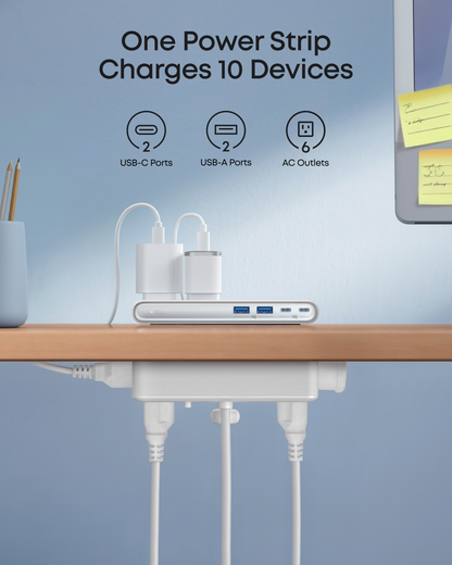 ⚡10 in 1 Clamp Power Strip with USB C Charging, Desk Mounted Extension Outlet with Surge Protection