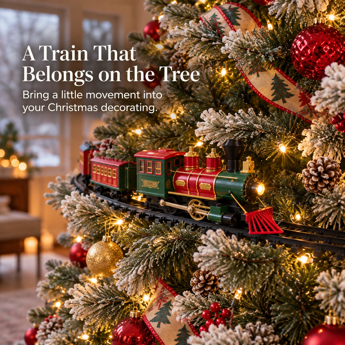 🌲🚆Christmas Tree Train Set with Moving Locomotive & Customizable Track