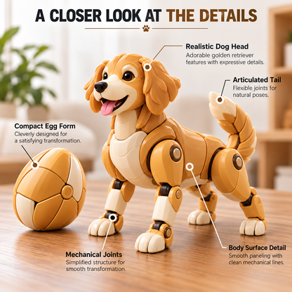 🥚 Egg to Golden Retriever – 2-in-1 Transforming Mechanical Dog Figure