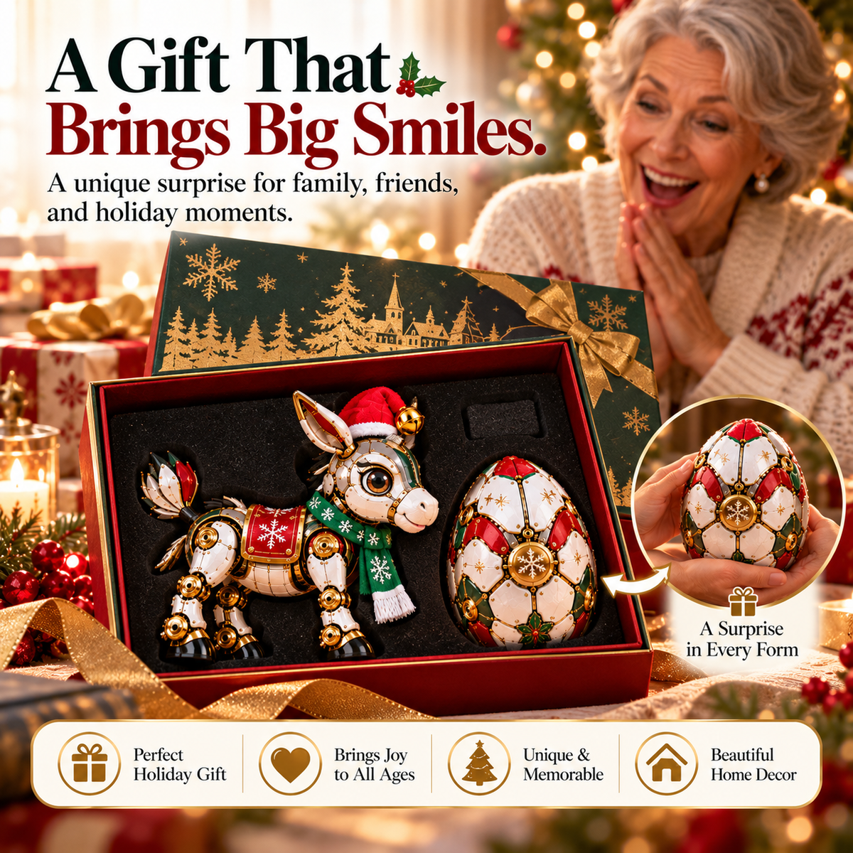 🎄 2-in-1 Christmas Donkey Transforming Egg – Festive Mechanical Collectible Figure