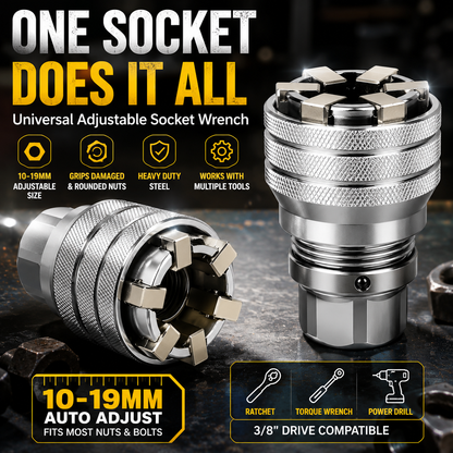 Adjustable Universal Socket Wrench – 10–19mm Multi-Function Grip Adapter
