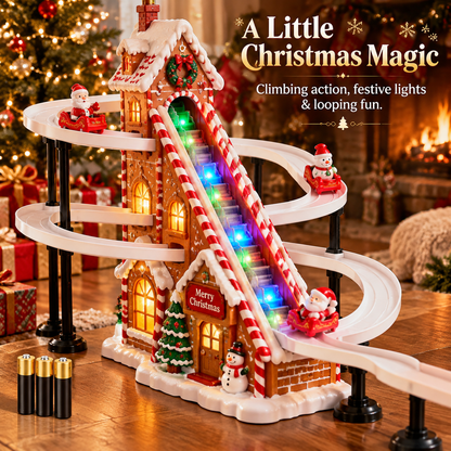 🎄✨ Santa Claus Gingerbread Climbing Toy Set – Colorful LED Lights, Music & Looping Christmas Track 🎅🎁
