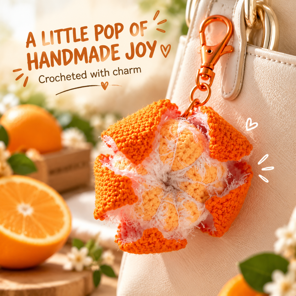 🍊 Crochet Orange Bag Charm – Cute Citrus Accessory for Bags, Backpacks & Keys ✨🎁