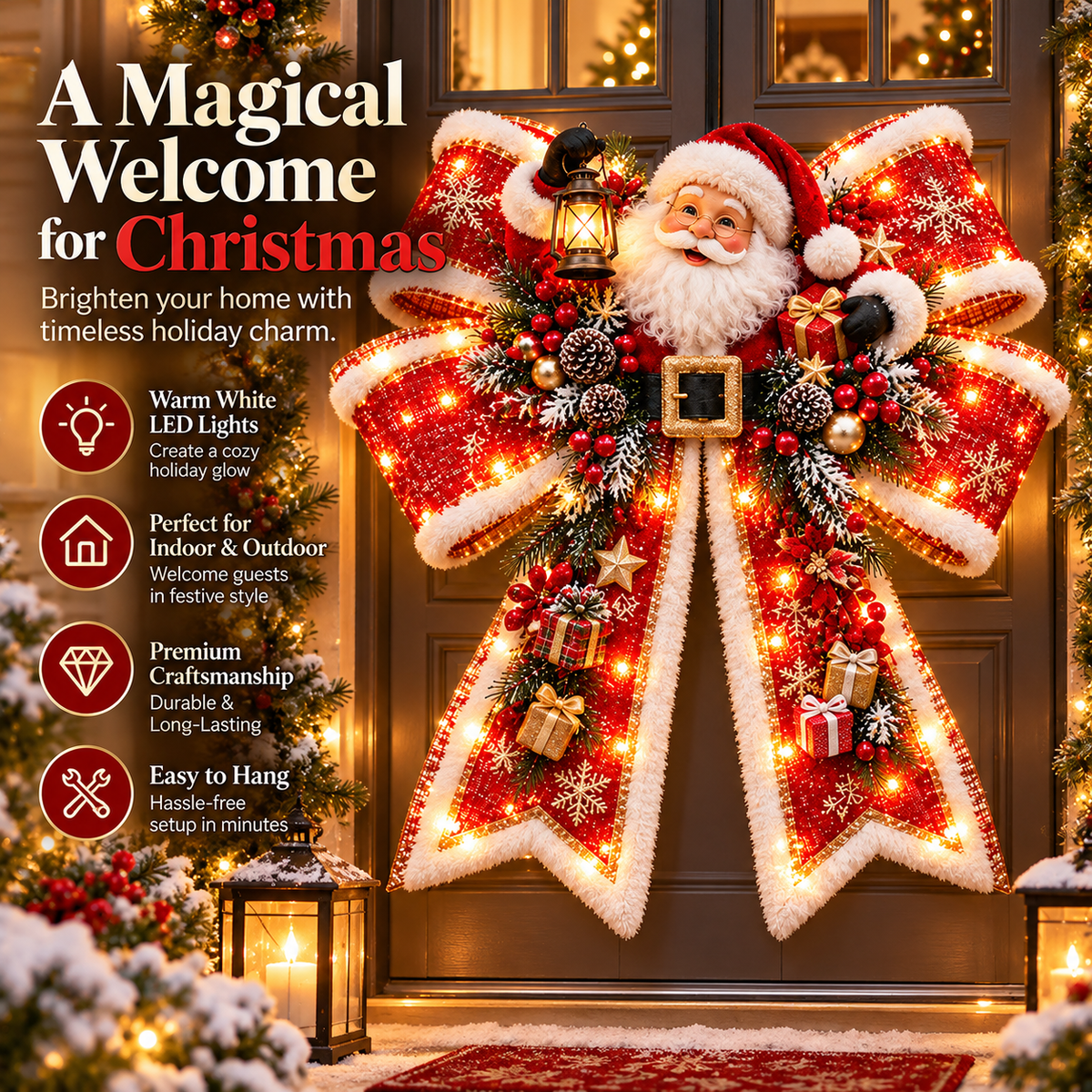 🎀🎄 Christmas Magic Bow Door Hangers – Oversized Light-Up Holiday Bows in 6 Festive Styles