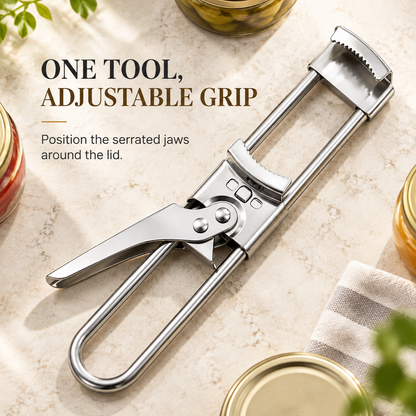 🍾 Adjustable Stainless Steel Jar & Bottle Opener – Multi-Size Grip for Tight Lids & Caps ✨